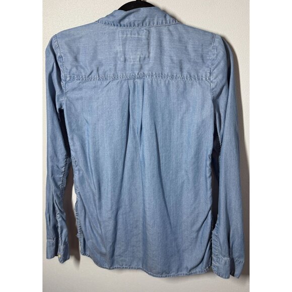 SO Womens Chambray Button Up Shirt XS Blue Lyocell Casual Lightweight - Picture 2 of 13